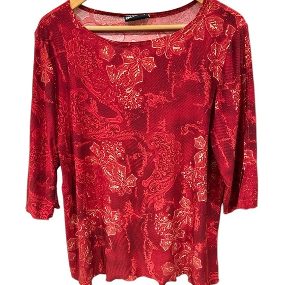 Vintage Fashion Bug Top Blouse Red 90s Y2K 3/4 Sleeves XL Fairycore Glitter - Picture 2 of 7